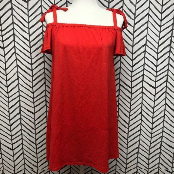 Green Envelope Red Off The Shoulder Tie Dress - Picture 1 of 3